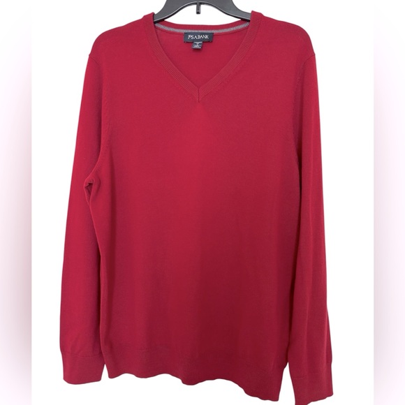 JOS. A. BANK Men’s Red Merino Wool V-Neck Sweater Size Large - Picture 1 of 5
